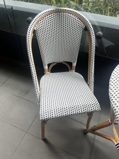 Blue and white Parisian dining chairs from Bunnings Outdoor