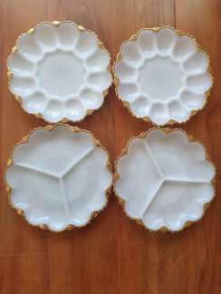 Vintage Anchor Hocking Milk Glass Deviled Egg Dish with Gold Edges -Set of popular 2