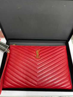 Saint Laurent Monogram Chain Wallet Matelasse Grain de Poudre Gold-tone  Eros Red in Calfskin Leather with Gold-tone - US