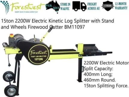 Electric Log Splitter, 7 Ton Horizontal 2HP Wood Splitter with Stand,  Kinetic Motor and Transport Wheels, Portable Splitter for Firewood Forestry