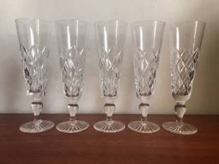 5 Vintage CRYSTAL Wine Glasses, Set of 5, Stuart-england 1950's