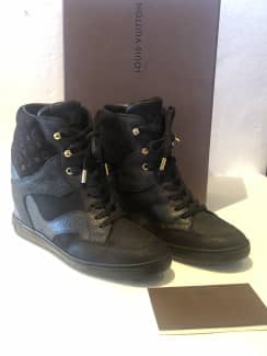 Louis Vuitton Black Leather and Embossed Monogram Suede Cliff Top Sneakers  Size 37 Louis Vuitton