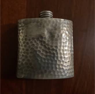 English Pewter Hammered Flask 8 oz. Vintage made in Sheffield