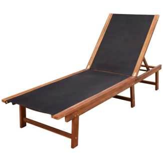 Sun Lounger Solid Acacia Wood and Textilene...