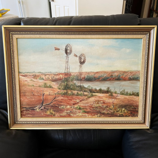 Australian outlet Landscape Oil Painting Signed 'Jaylor 73' - Nonning Spring School South Australia - Framed Vintage oil Painting