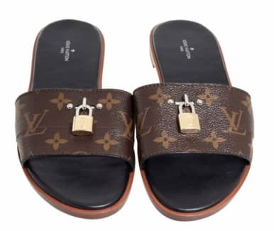 Louis Vuitton Brown Monogram Canvas Lock It Mules Flat Sandals Size 41
