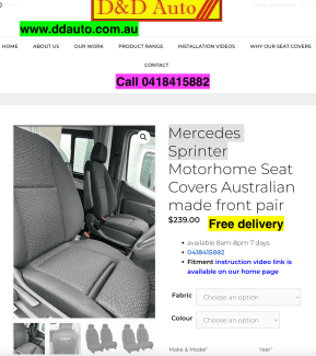 Mercedes Vito W447 2 Front Seats - Tailored Black Van Memory Foam Seat  Covers
