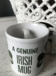 Irish Coffee Ireland Shamrock Footed Milk Glass Mug 3 Leaf Clover