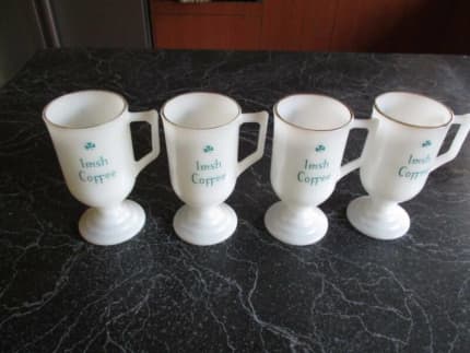 Pair of Vintage Irish Coffee Mugs Pedestal Green Trim & Recipe For Irish  Coffee