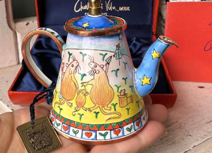 miniature enamel teapots