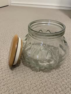 Vintage KIG Indonesia Clear Glass Cookie Jar or Canister With Lid