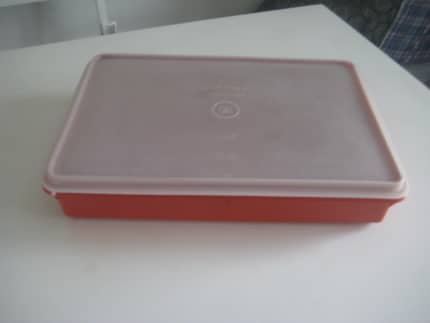 Vintage Red Tupperware Lunch Meat Container Keeper & Tenderize Marinate w  Lids