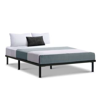 RITA Sleek Metal Bed Frame Platform Base - Double Size, Black Steel