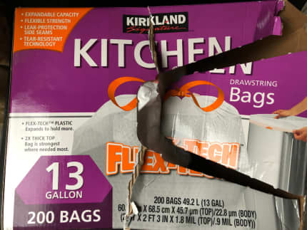 Kirkland Signature Kitchen Drawstring Bag Flex-Tech No-Leak 13 Gallon 200  Bags