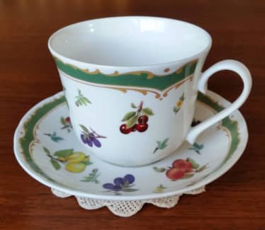 H M Sutherland Tea Cup and Saucer, Bright Pink Gold Leaves Teacup and  Saucer, Fine Bone China 