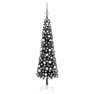 Slim Christmas Tree with LEDs&Ball Set Black 120 cm...