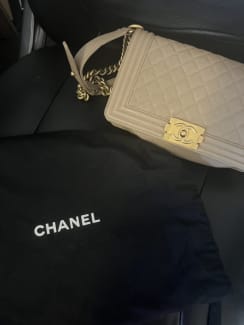 Chanel Beige Chevron Leather Medium Boy Flap Bag  STYLISHTOP