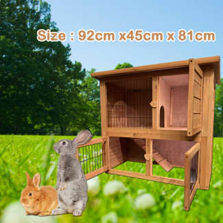 2 Storey Rabbit Hutch Guinea Pig House Chicken Coop 74801