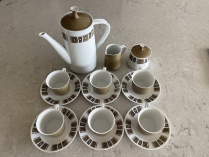 Vintage MCM Hazel Atlas Set of Four Stackable Coffee Mugs Milk