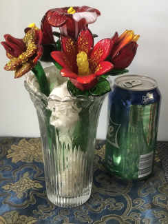 5 Stunning Vintage Hand Blown Art Glass Long Stem Flowers