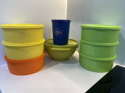 Vintage Tupperware Canisters & Lids Starburst 264 265 Almond Flour Sugar  1970s