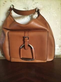 Vintage Ralph Lauren Stirrup Handbag Purse Bag. Saddle Brown