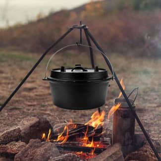 Dutch Pot,Portable BBQ Camp Dutch Oven Cast Iron Pot Non-Stick Cast Iron Cookware Pan Outdoor Camping Cooking Pot with Lid for Gas Electric Induction Hobs Campfire Cooking,24 x 12.5cm 