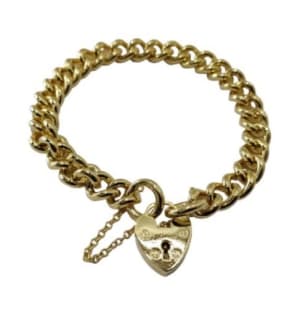 Victorian 9k Gold Curb Link Bracelet Heart Lock Large Chunky Links -  Victoria Sterling