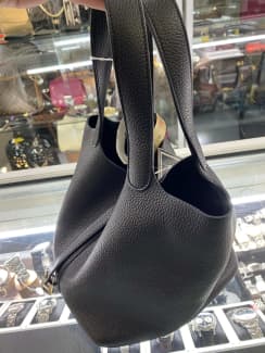 Hermes Noir Black Clemence Leather Picotin Lock 18 Bag