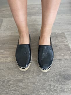 chanel black leather espadrilles