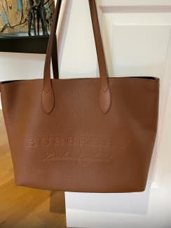 Burberry Textured Large Remington Embossed Logo Black Leather Tote Bag