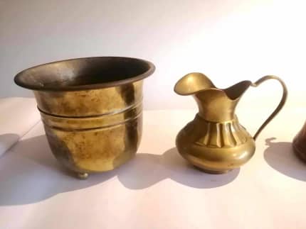 Vintage Miniature Brass Pitcher Ewer Made in India Tarnished 4 inches Tall
